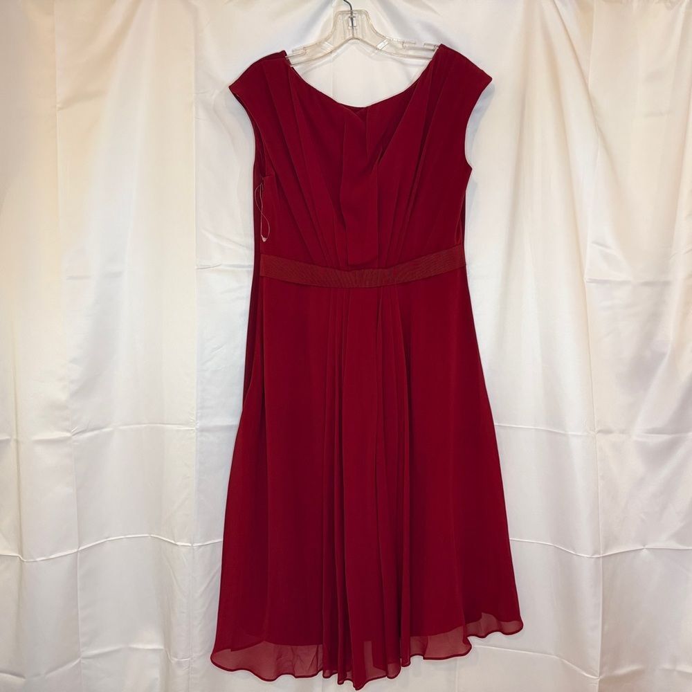 MaxMara Pianoforte Deep Red Boat Neck Cap Sleeve Silk Midi Dress 12 - Picture 2 of 7